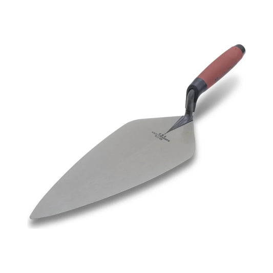 Paleta para ladrillo de 11 pulg., hoja de acero gris y mango DuraSoft rojo-negro.