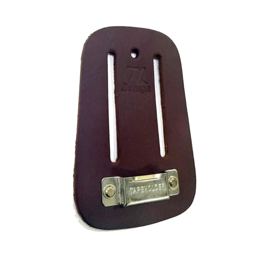 Soporte de cuero para cinta métrica con anclaje metálico y dos guías