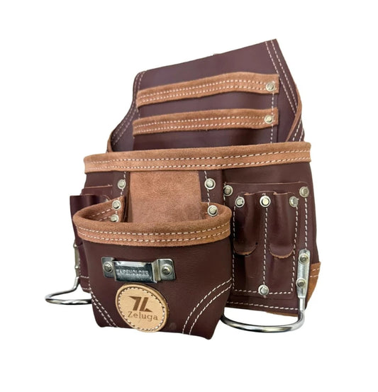 Morral Herramientas Cuero 10 Compartimentos Marrón 20-110 - Zeluga