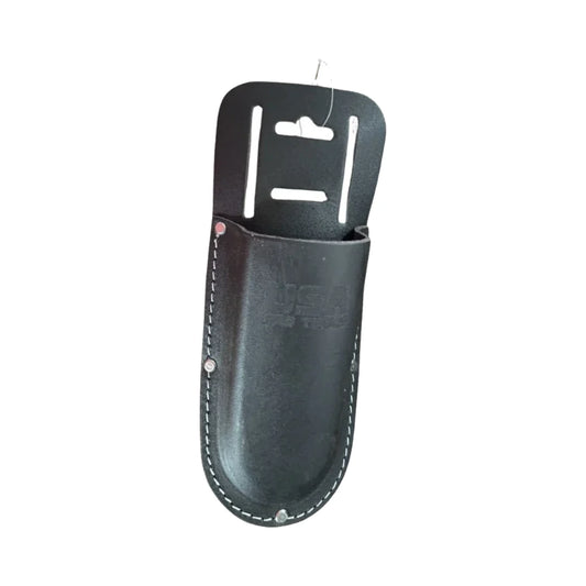 Soporte de cuero negro para herramientas, con compartimentos para alicates y martillo