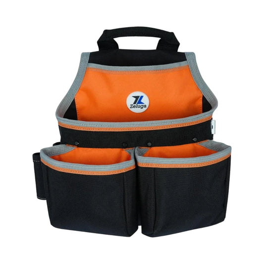 Bolsa de herramientas de nailon naranja y negra con asa superior y 3 bolsillos reforzados