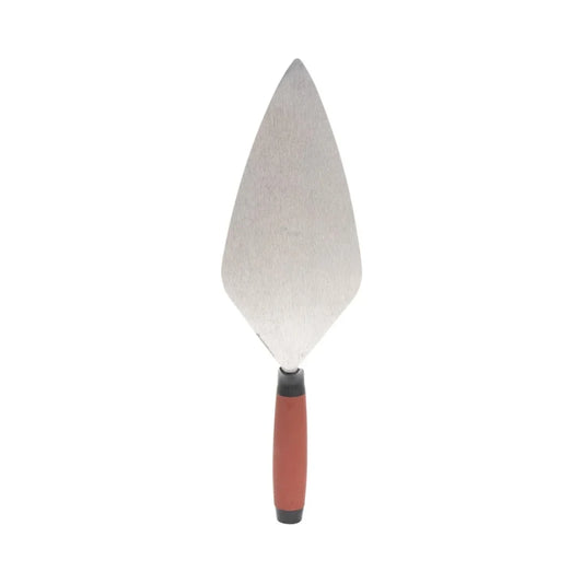 Paleta para ladrillo con hoja en forma de gota y mango rojo con remate negro