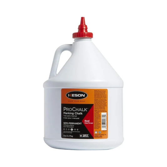 Tiza de marcado ProChalk roja semipermanente en botella blanca con etiqueta naranja.