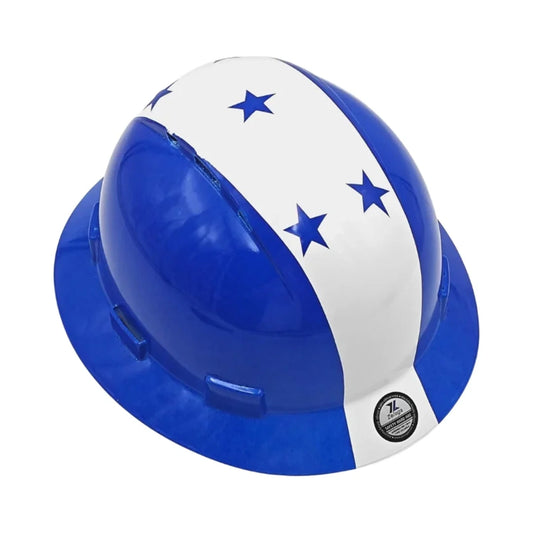 Casco de seguridad ventilado Zeluga con bandera de Honduras y ventilación lateral.