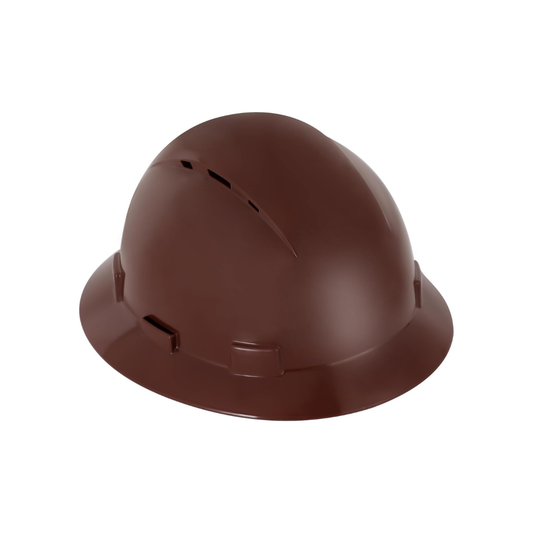 Casco de seguridad marrón con ranuras de ventilación en la parte superior