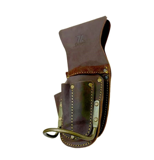 Martillera de bolsillo y soporte de herramientas de cuero marrón aceitado de 5 compartimentos 20-506