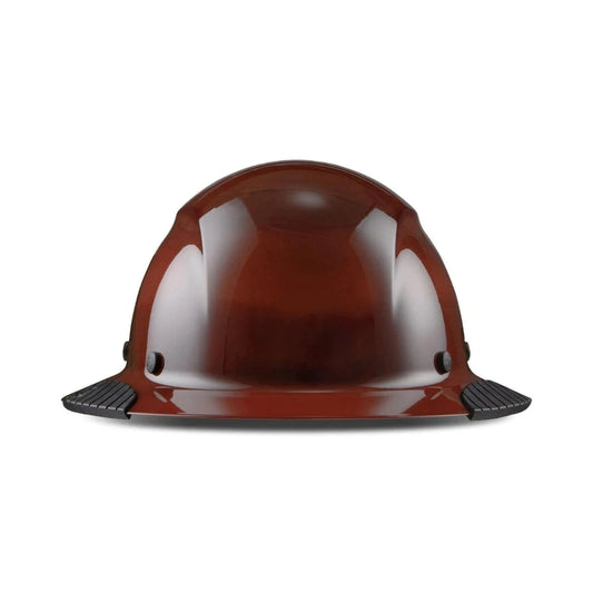 Casco de seguridad naranja brillante con visor abatible y barboquejo