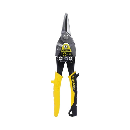 Tijeras de aviación rectas Stanley "MaxSteel" negro y amarillo, cerradas