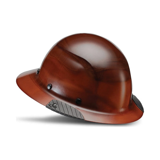 Casco de seguridad de ala completa marrón con sistema de suspensión y ajuste
