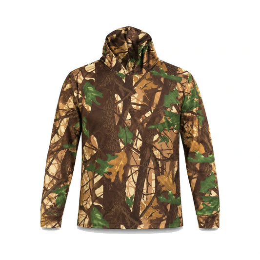 Sudadera con capucha camuflaje forestal, manga larga, estampado de ramas y hojas