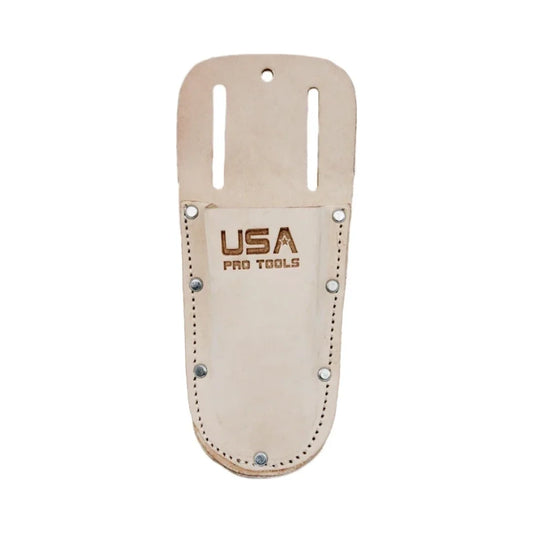 Estuche de cuero beige para alicates, con broches y logotipo USA Pro Tools