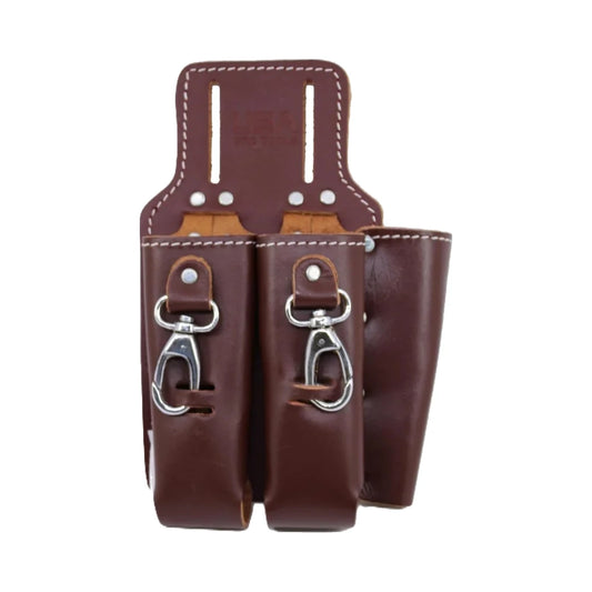 Portaherramientas de cuero USA Pro Tools color cereza con 2 clips