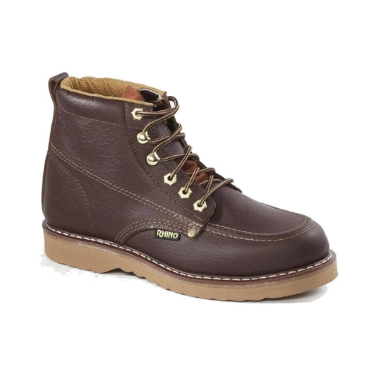Bota de trabajo de cuero marrón con cordones y suela beige Rhino 62M28
