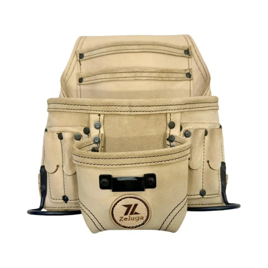 Zeluga 20-513 Morral de Herramientas de Cuero Nubuck Natural Premium 10 Compartimentos