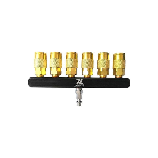 Colector de aire de barra de estilo industrial de 6 vías con acoplador de latón 6 ,22-141