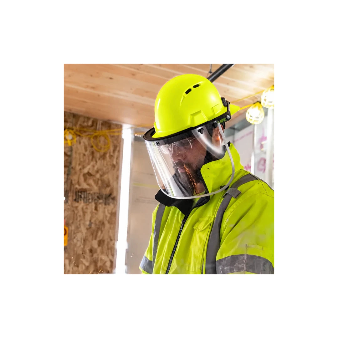 Casco amarillo hi-Vis con pantalla transparente y gafas de protección
