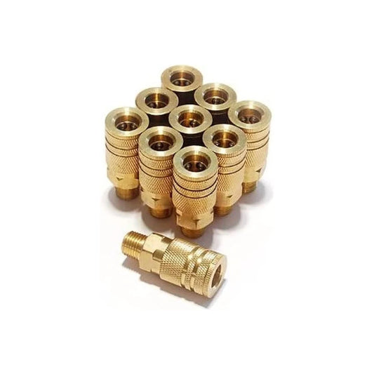 22-153 10 Pc. 1/4in. NPT 6 Ball Industrial Brass Male Coupler