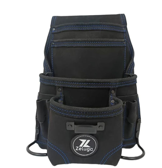 Morral De herramientas de cuero resistente, Premium Negro Con 10 compartimentos 20-501