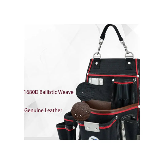 Bolsa de herramientas profesional soporte para martillo y clip de cinta | Nylon balístico 1680D + cuero genuino | 20-539
