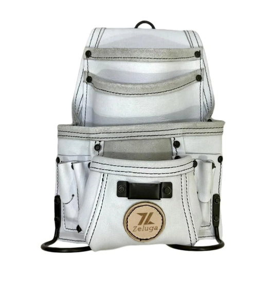 Morral De herramientas de cuero resistente, Blanco apagado Con 10 compartimentos 20-527