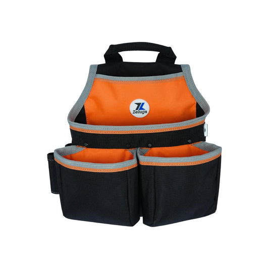 20-220 Bolsa de Herramientas de Nailon de Doble Bolsillo con Soporte de Cinta Métrica - Naranja/Negro