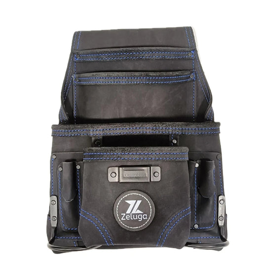 Morral De herramientas de cuero resistente, Premium Negro Con 10 compartimentos 20-501