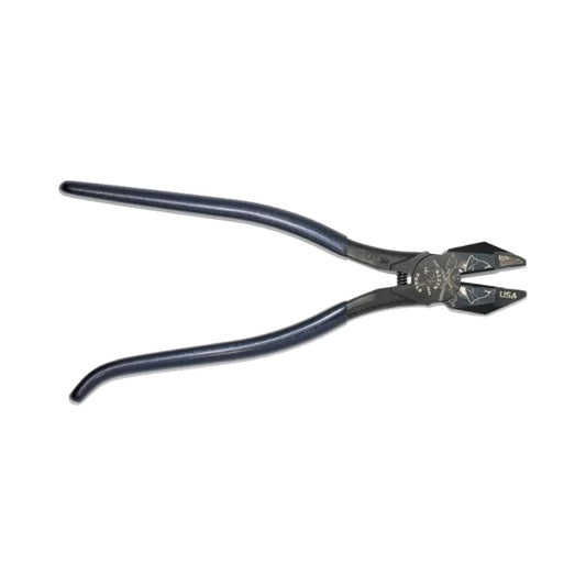Alicates Klein Tools de corte, vista lateral con mangos azul oscuro y mordazas