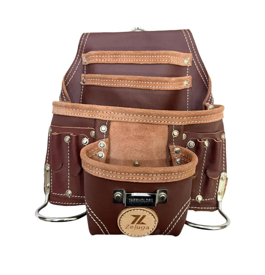 Morral Herramientas Cuero 10 Compartimentos Marrón 20-110 - Zeluga
