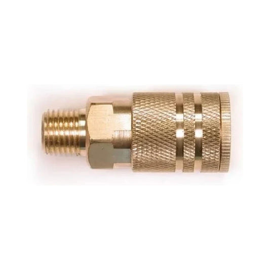 Acoplador macho de latón 1/4" NPT con rosca macho y empuñadura estriada