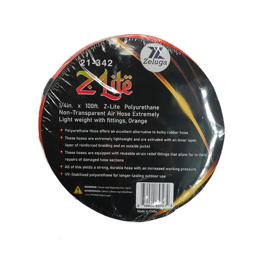Manguera  de aire reforzada de poliuretano Z-LITE  no transparente y sin alambre de 1/4 pulgadas x 100 pies con accesorios,  Naranja 21-342