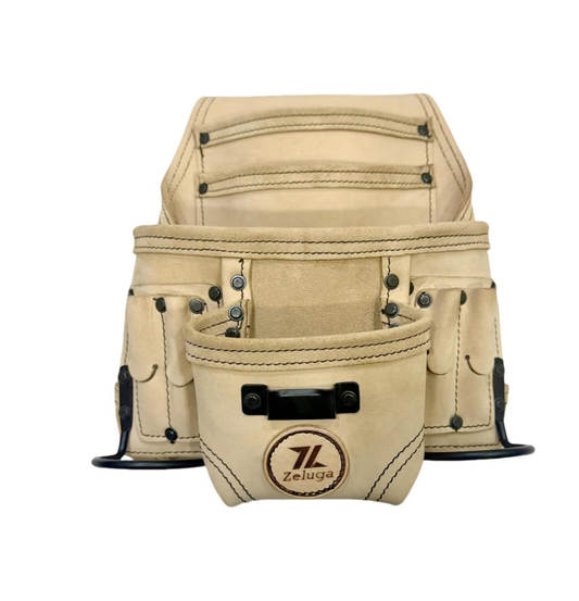 Morral De herramientas de cuero resistente, Premium Nubuck Natural Con 10 compartimentos 20-513