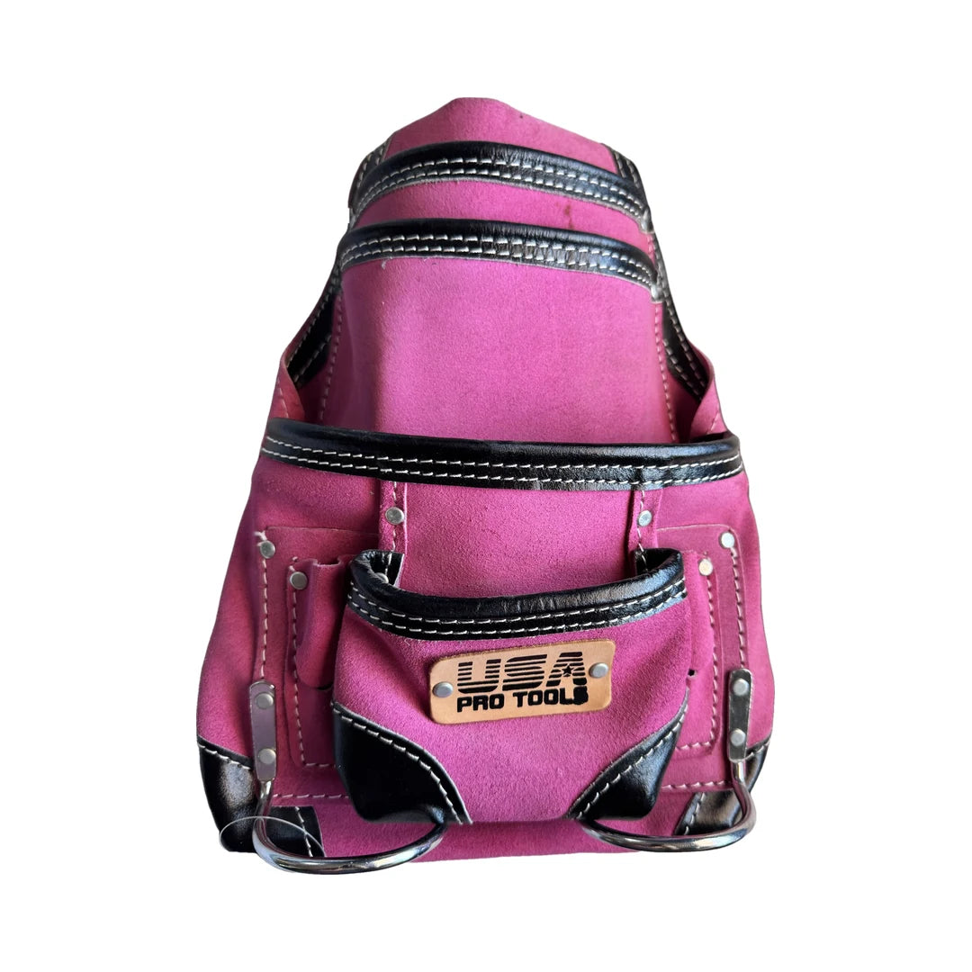 Bolsa de herramientas de gamuza rosa USA Pro Tools 10 bolsillos, vista de frente