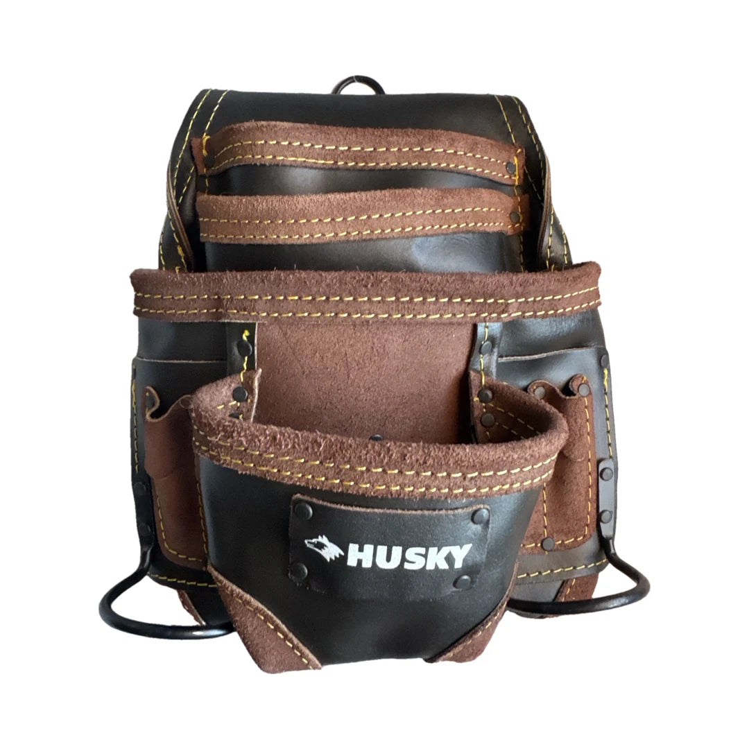 Bolsa de herramientas de cuero oil tan P-1289 con 4 bolsillos, vista de frente