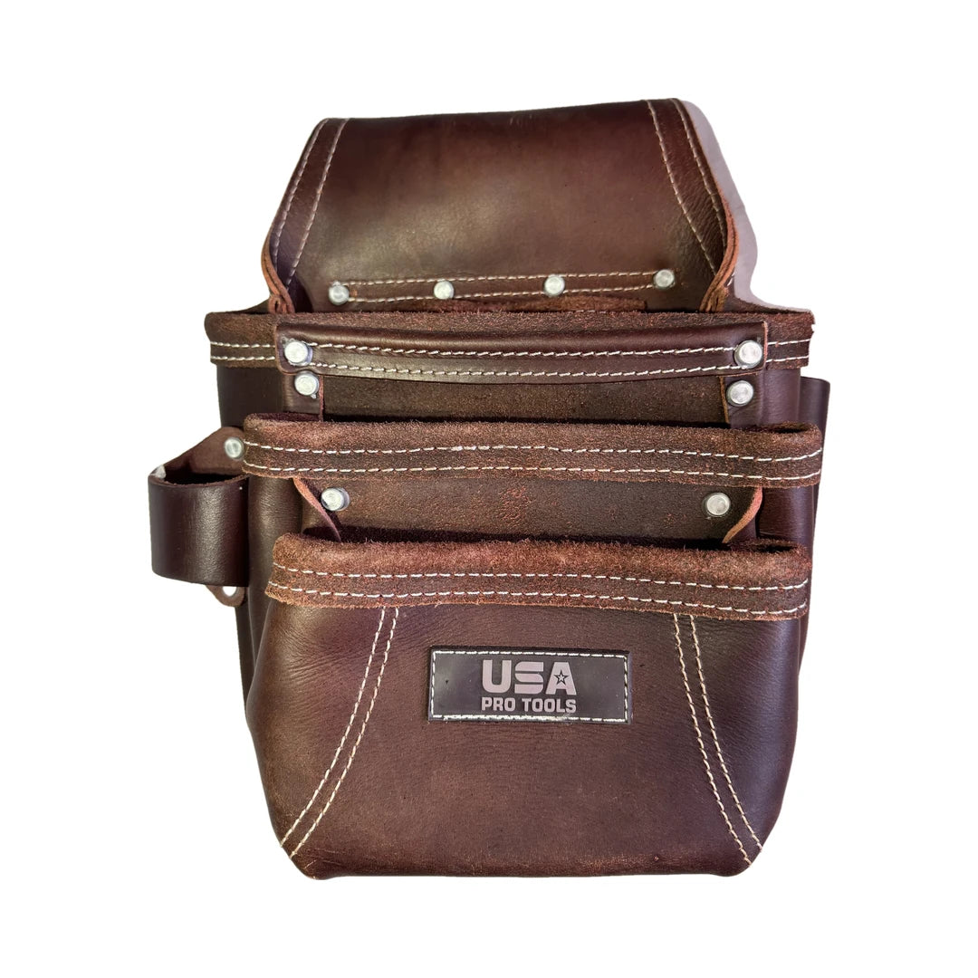 Bolsa de herramientas de cuero USA Pro Tools SST-1255 con 5 bolsillos, vista de frente