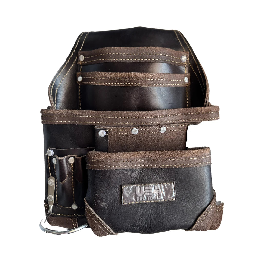 Bolsa de herramientas de cuero USA Pro Tools SST-1256 con 4 bolsillos, vista de frente