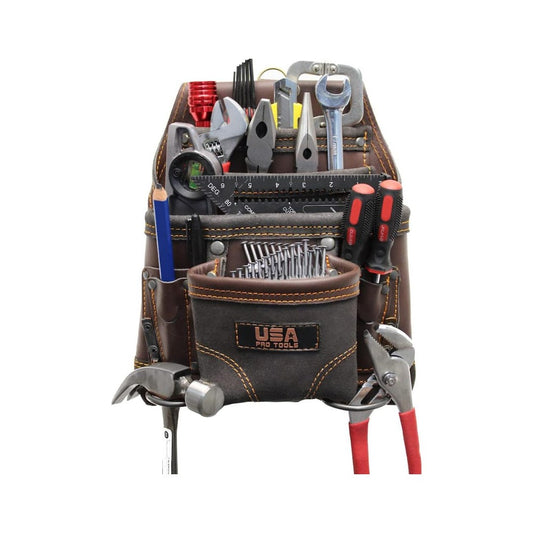 Bolsa de cuero USA Pro Tools marrón oscuro con herramientas