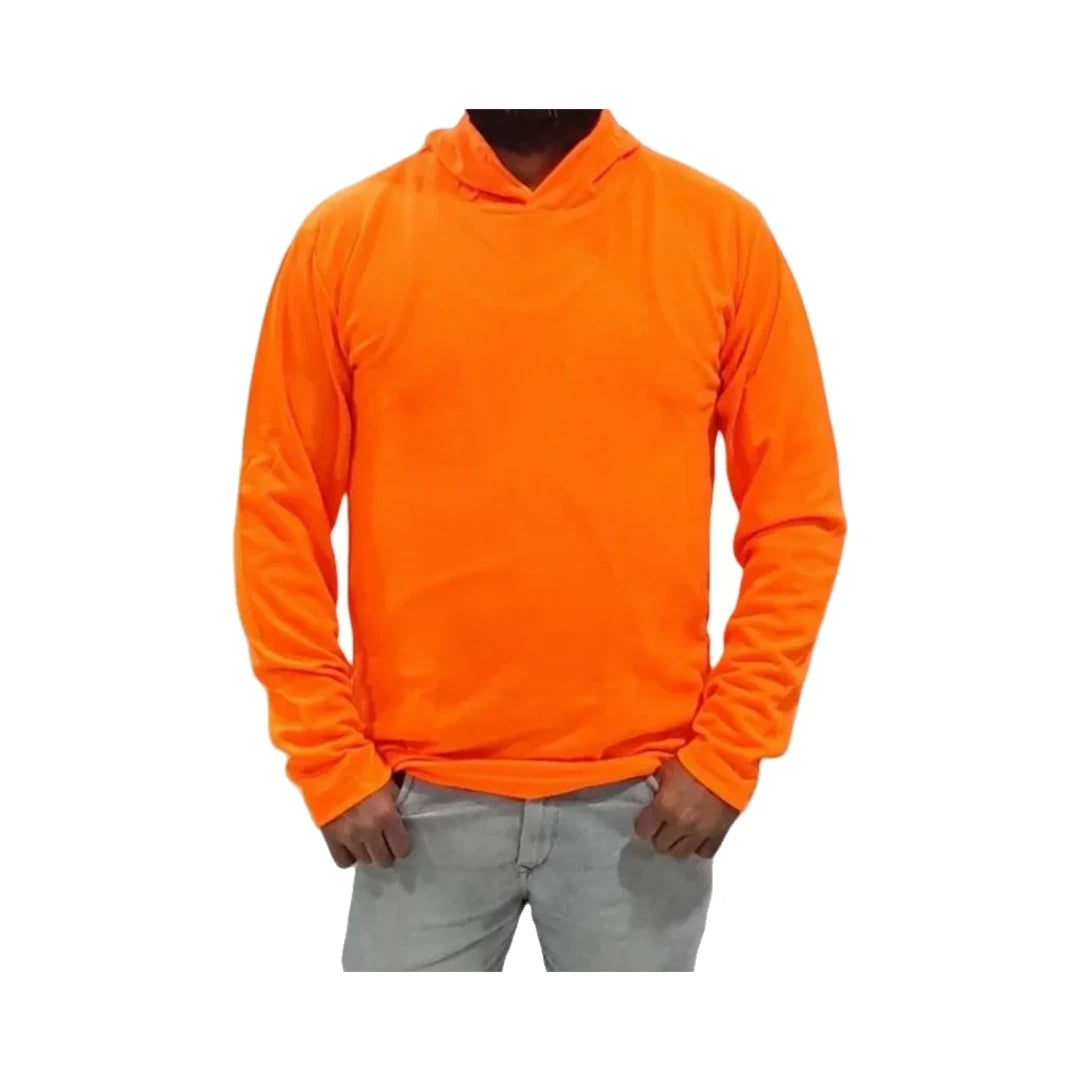 Camisa con capucha de alta visibilidad UPF 50+ naranja, vista de frente