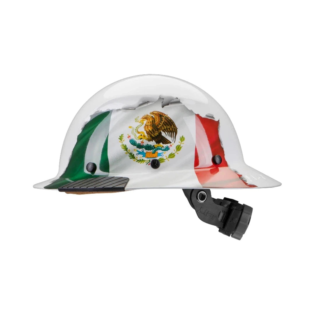 Casco LIFT DAX de ala completa con bandera de México, vista lateral izquierda
