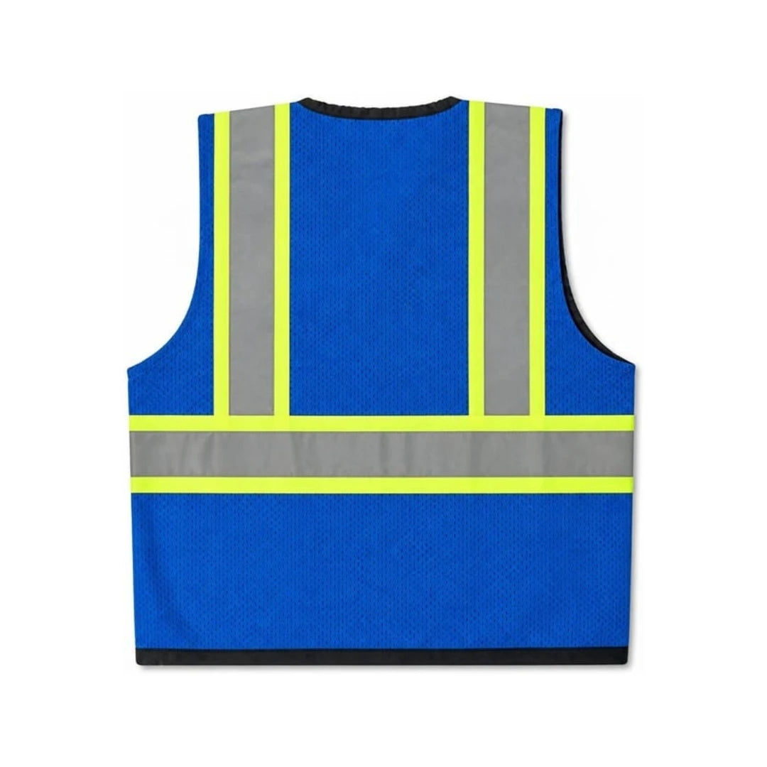 Chaleco de seguridad azul rey, espalda de malla con cintas reflejantes