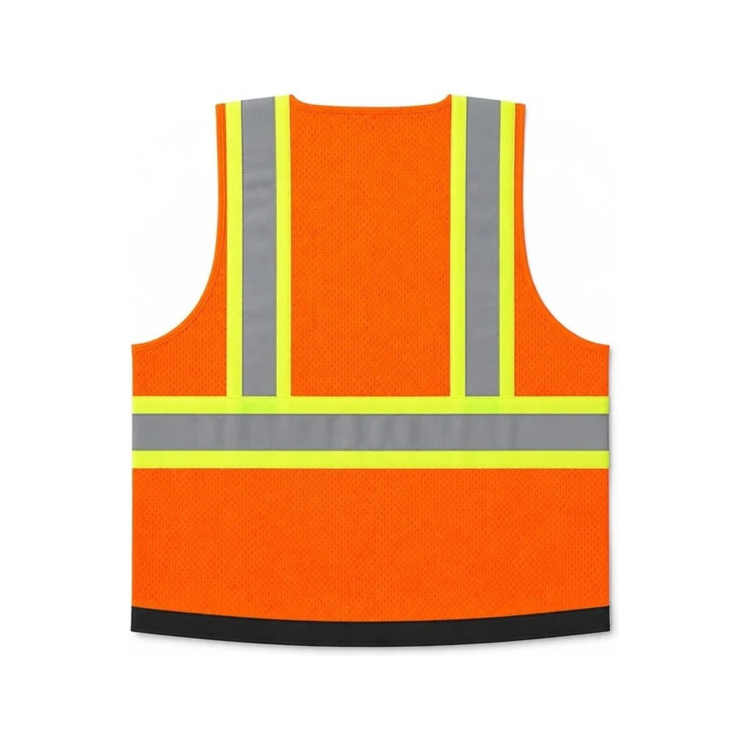 Chaleco de seguridad naranja, espalda de malla con cintas reflejantes