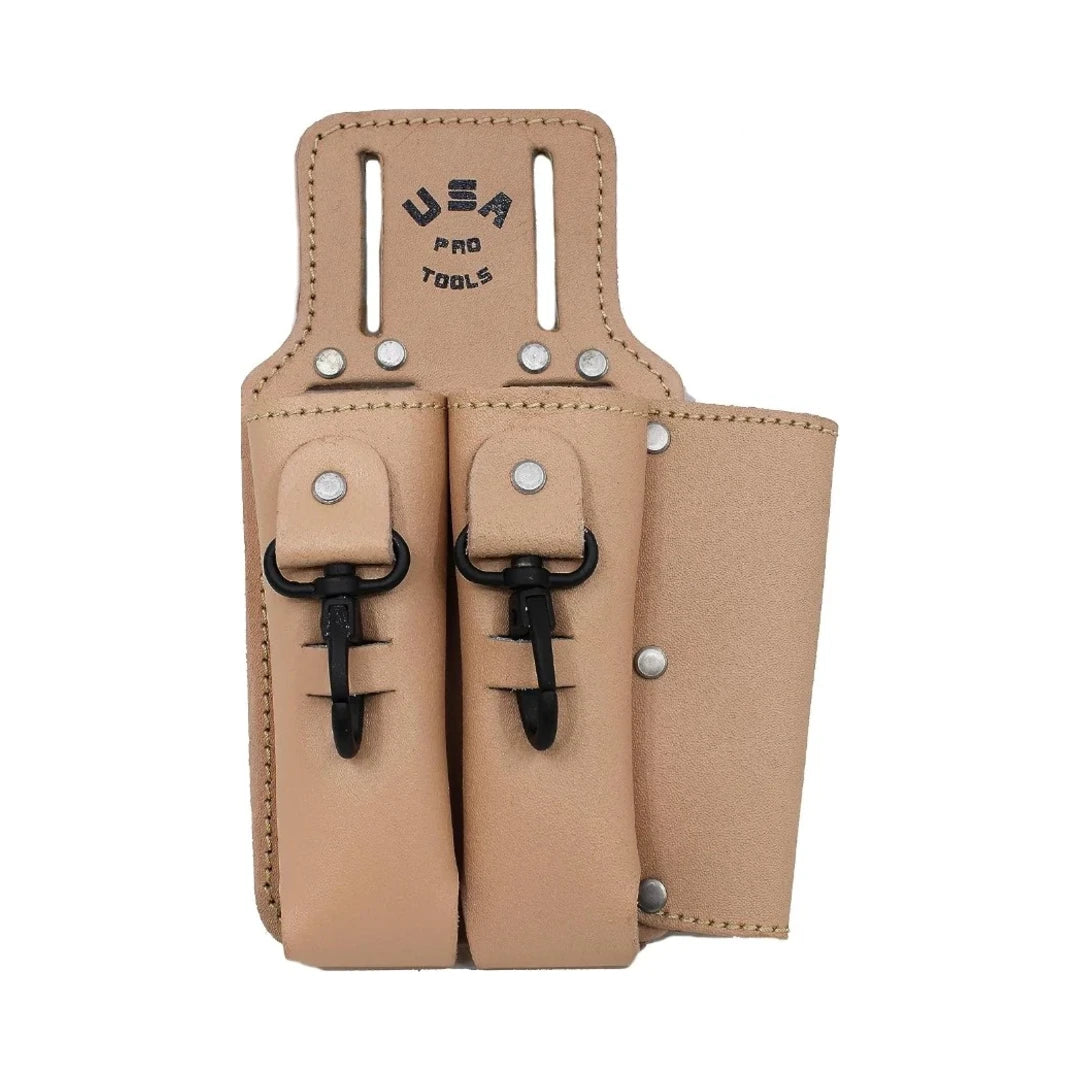 Portaherramientas de cuero USA Pro Tools color beige con 2 clips