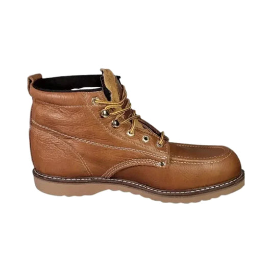 Botas de trabajo de cuero camel con cordones, ojales metálicos y forro oscuro