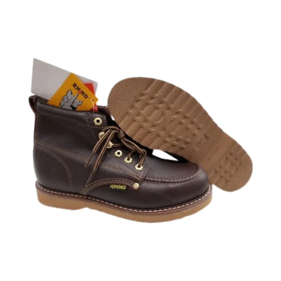 Bota de trabajo de cuero marrón con cordones; suela y talón de goma Rhino 62M28