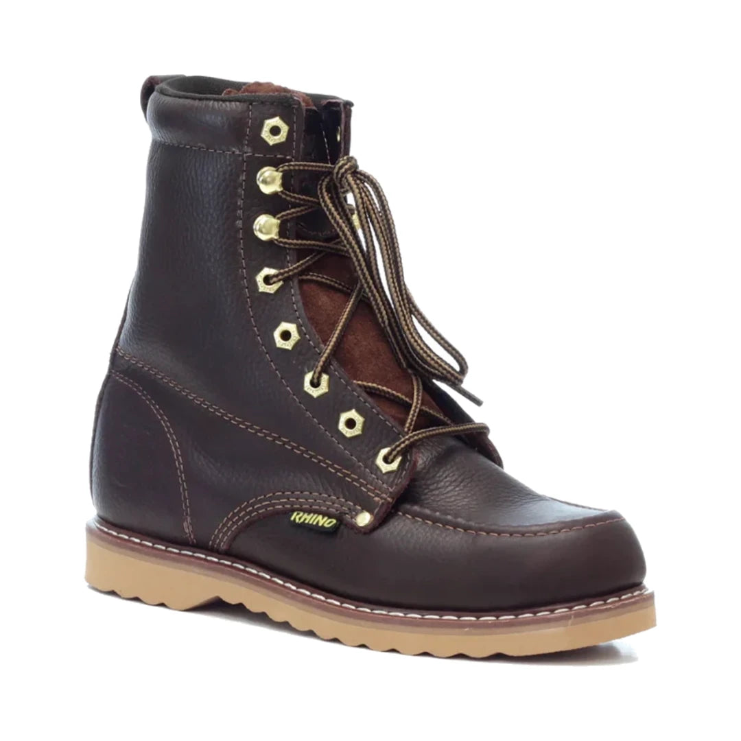 Botas altas de trabajo de cuero oscuro Rhino 82M28 con cordones, ojales metálicos y suela beige