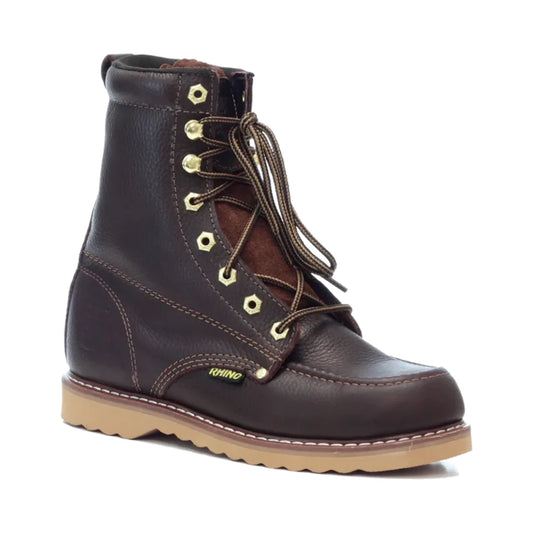 Botas altas de trabajo de cuero oscuro Rhino 82M28 con cordones, ojales metálicos y suela beige