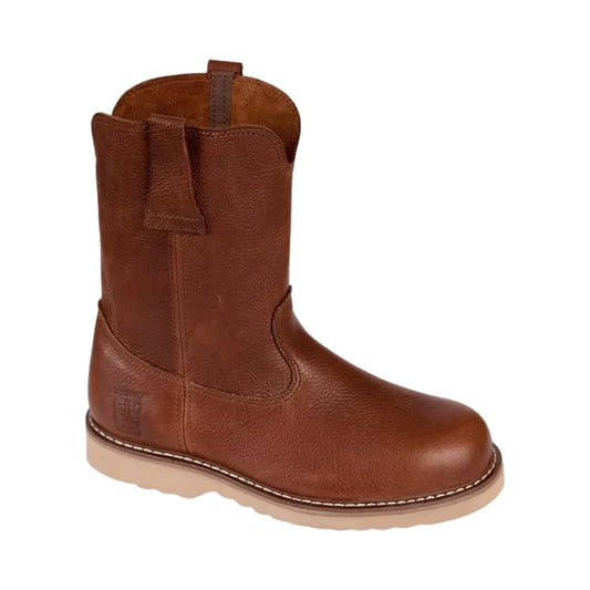Bota de trabajo Rhino 90M07 Wellington Roper de cuero marrón con suela clara