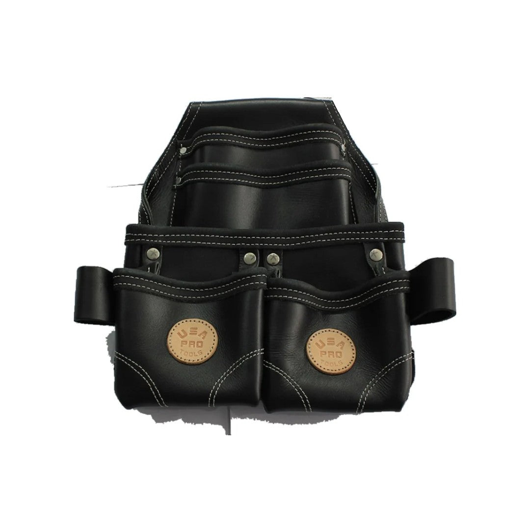 USA Pro Tools SST-1185 Bolsa de Herramientas de Cuero de Doble Bolsillo Negra