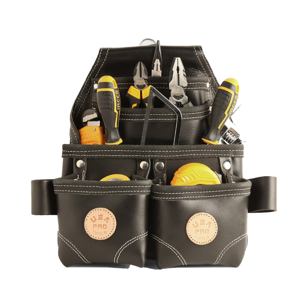 USA Pro Tools SST-1185 Bolsa de Herramientas de Cuero de Doble Bolsillo Negra