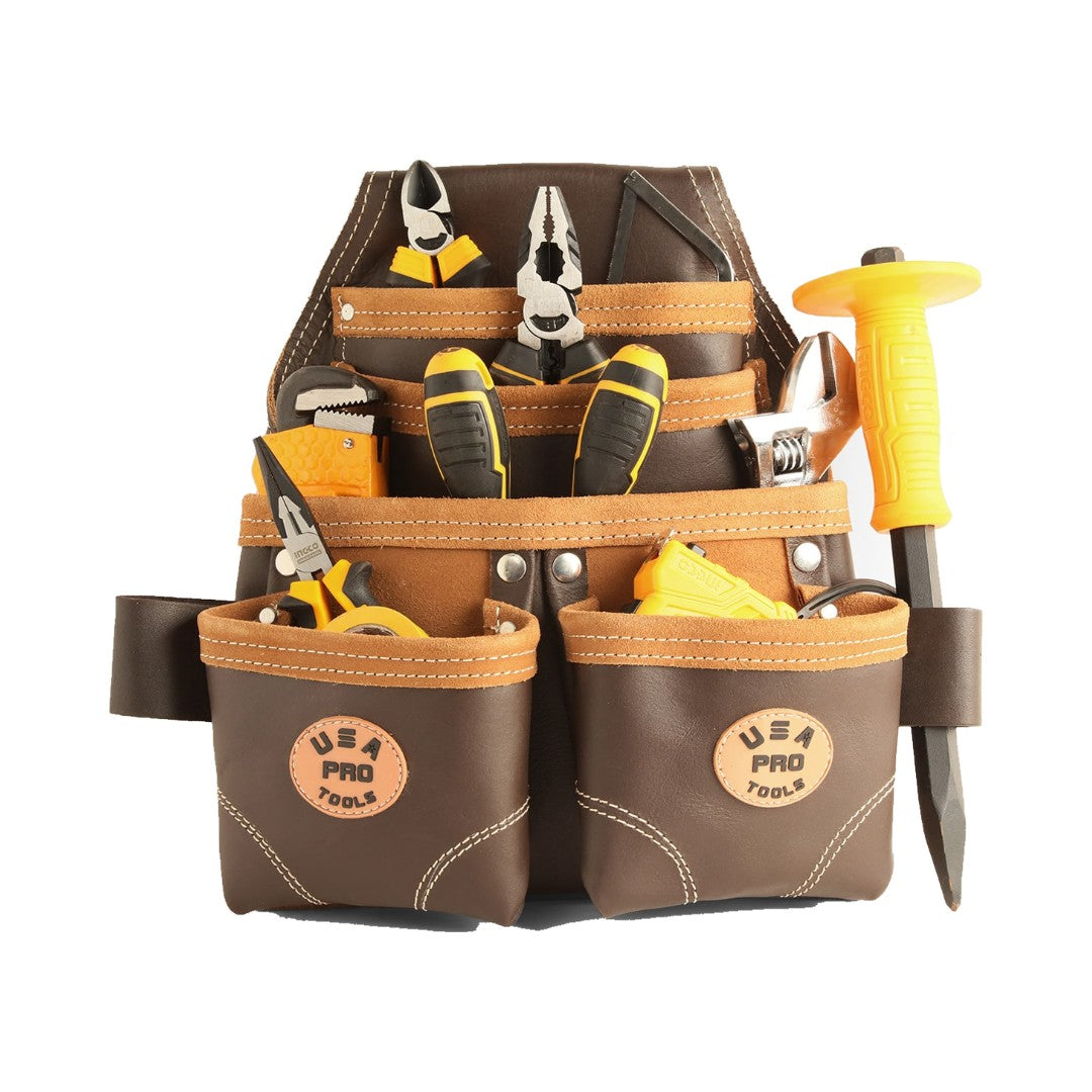 USA Pro Tools SST-1205 Bolsa de Herramientas de Cuero de Doble Bolsillo Marrón