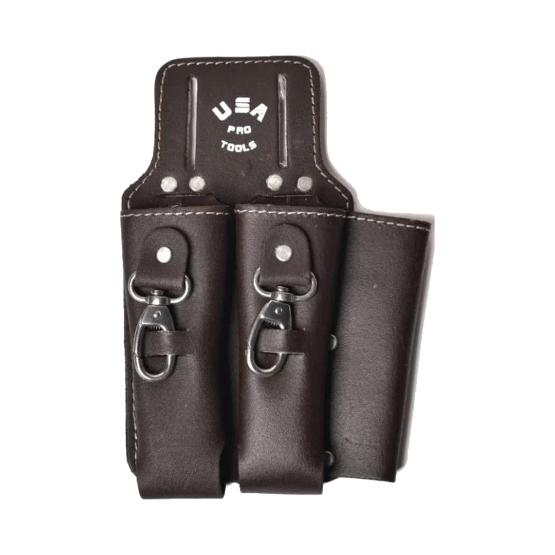 Portaherramientas de cuero USA Pro Tools color marrón oscuro con 2 clips
